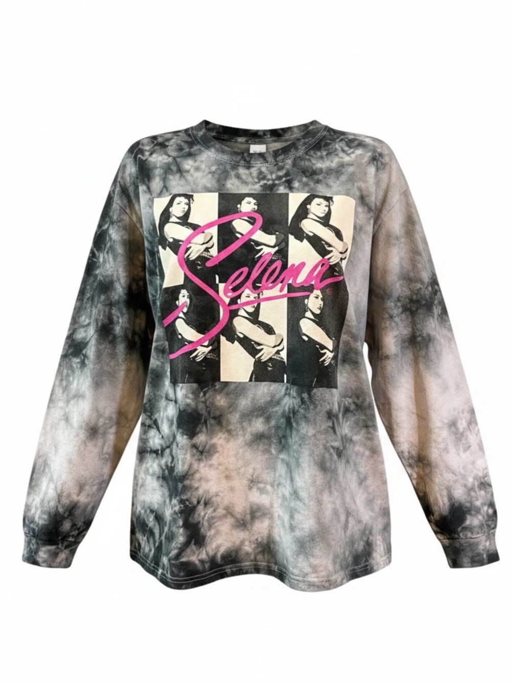 Selena Quintanilla Tie Dye Graphic Tee Gray Long Sleeve Licensed Band Sz L Y2K